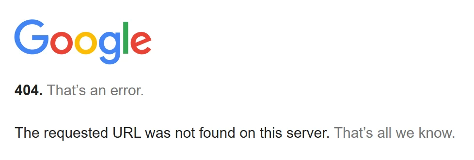 The current Ryumon website, showing Google's 404 page