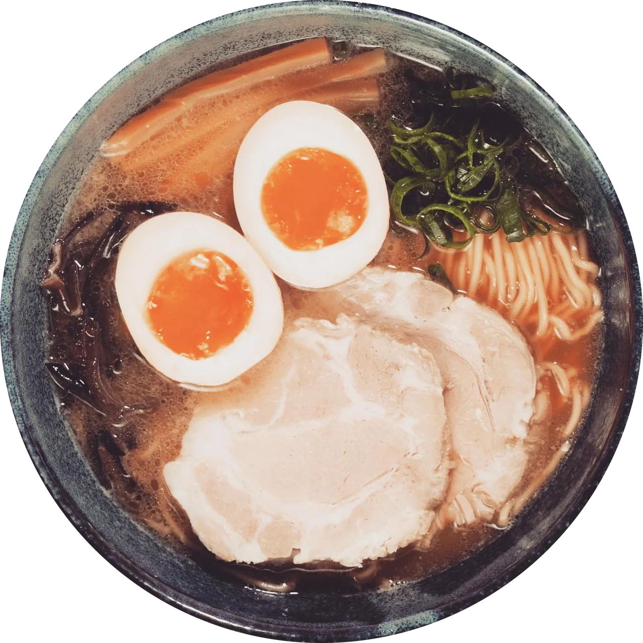 A bowl of Ryumon tonkotsu ramen from above